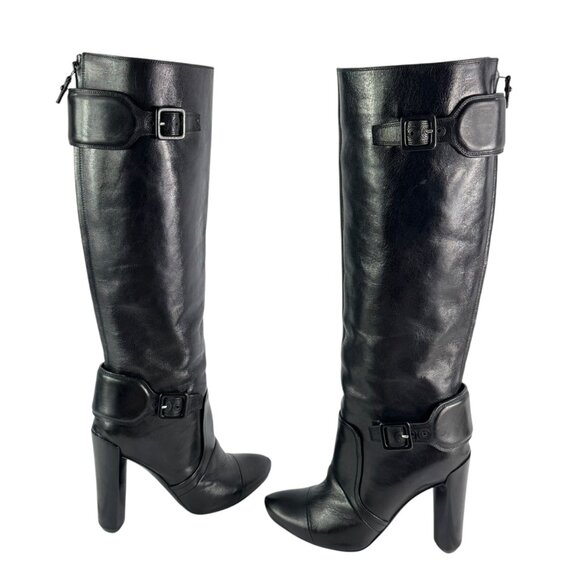 $2,130 LOUIS VUITTON Black Leather Riding Women's Boots Made in Italy 36.5-6.5 - Picture 5 of 13